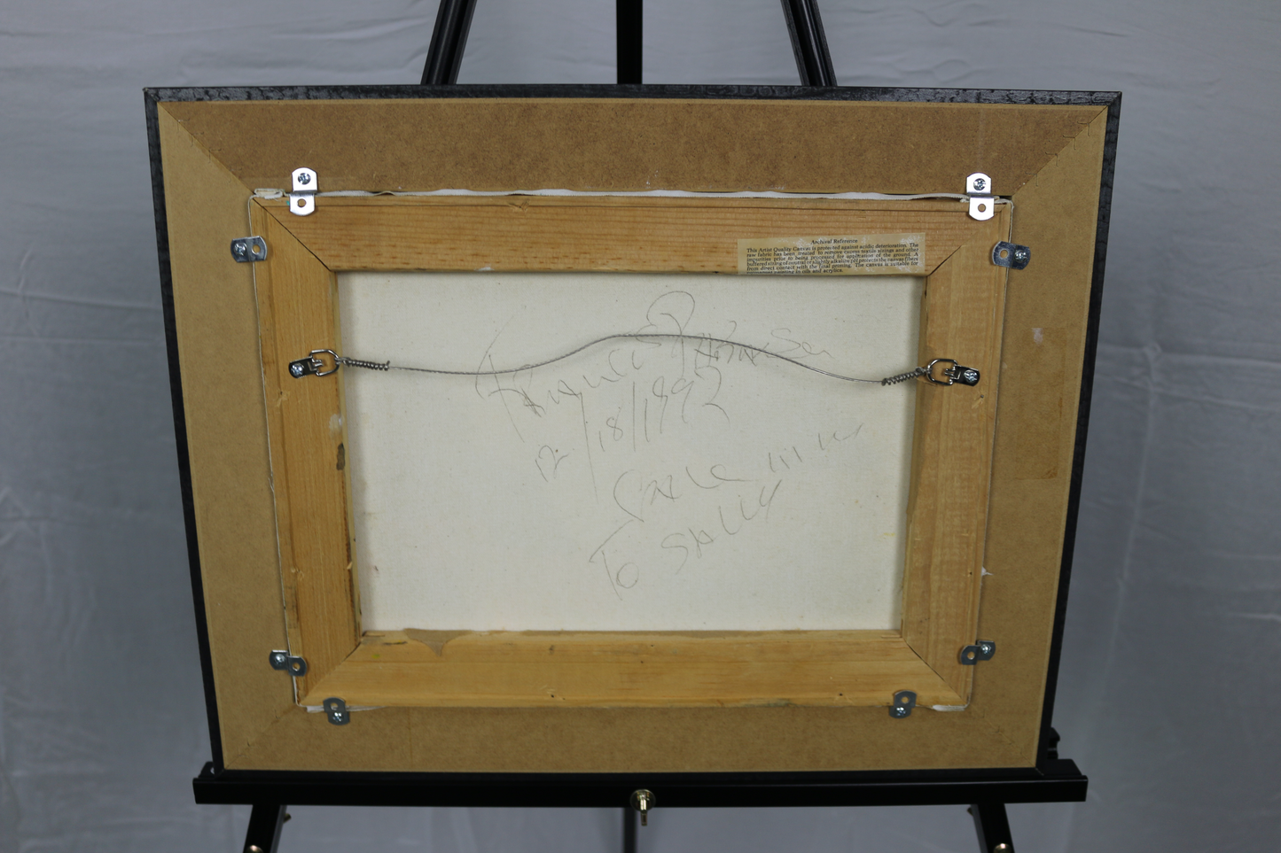 Painting by Francis Paraison of 3 Tigers in a jungle in Haitian Folk style. Back of canvas